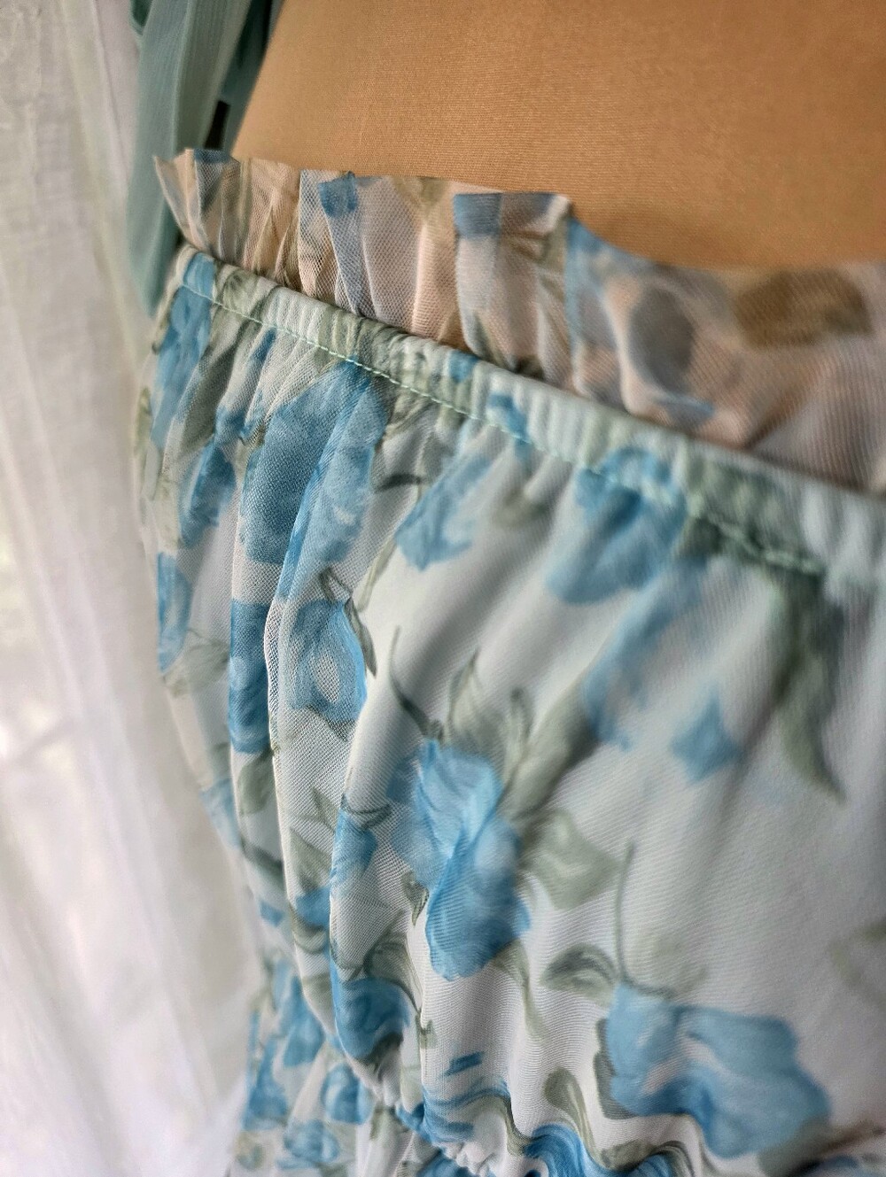 Blue Floral Tiered Maxi Dress Tie Shoulder Cottagecore Wedding Guest MINE Small - Picture 4 of 12